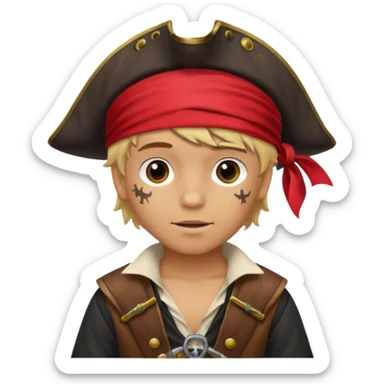 light brown Hispanic boy with blond hair that is dressed as a pirate sticker