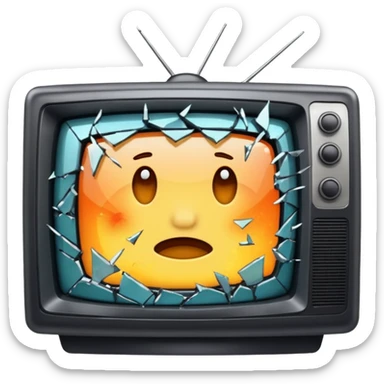 iOS style emoji of a broken TV, shattered glass, sparks, cartoonish damage sticker