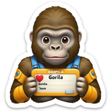 gorilla with a name tag sticker