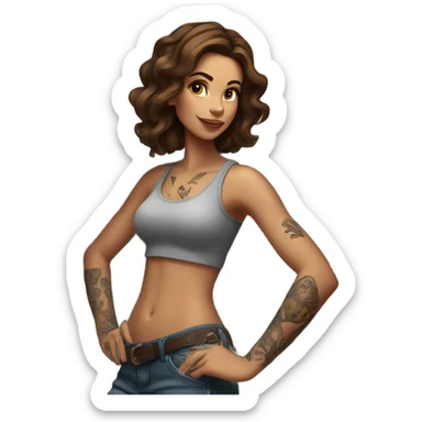 Beautiful tattooed woman brown hair climbing rocks sticker