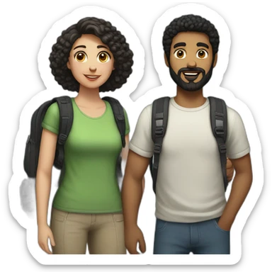 White Couple, he with beard and black hair, both have backpacks sticker