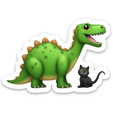 Create a green dinosaur holding a hampster next to a kitty cat sticker