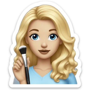A makeup artist blonde girl with blue eyeswith a makeup brush in her hand sticker