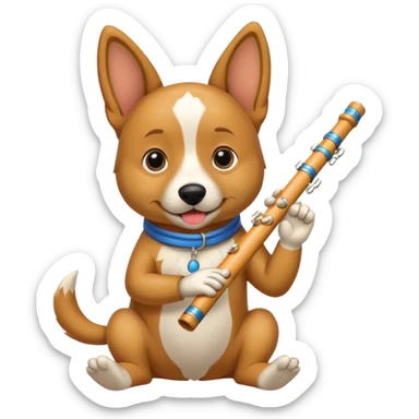 dog playing flute sticker