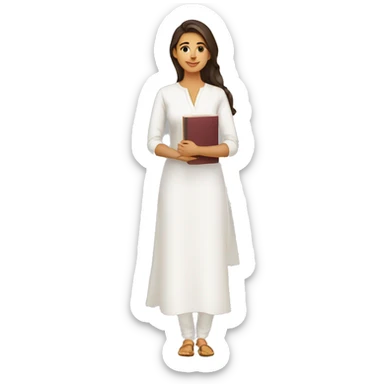 A modern women wearing  simple full white kurti and book in hand sticker