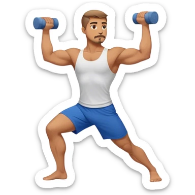 buff man with blue short Crescent Lunge yoga sticker