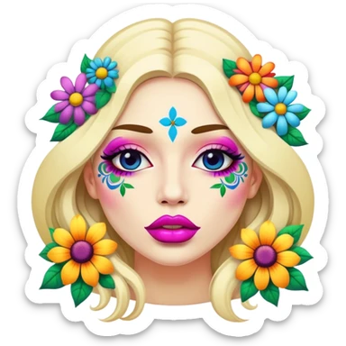 psychedelic colored lips with hippie style flowers sticker