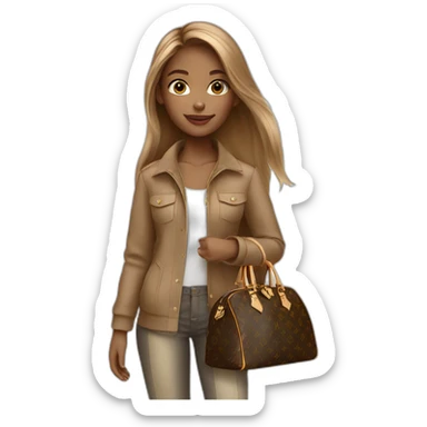 1 girl with light-brown long hair holding louis vuitton bag sticker