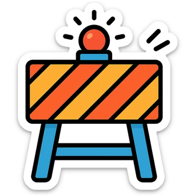 colorful outlined construction sign with dynamic elements like flashing lights or moving stripes sticker