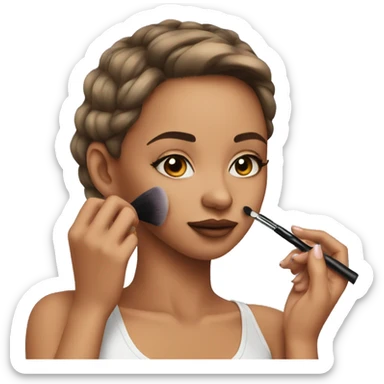 Girl applying makeup sticker