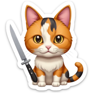 Elinde bicak olan caliko cinsi bir kedi sticker