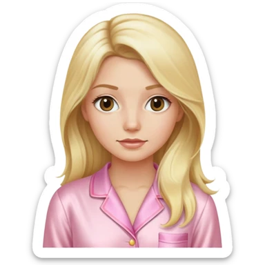 Blonde long hair lady in light pink silk pijamas sticker