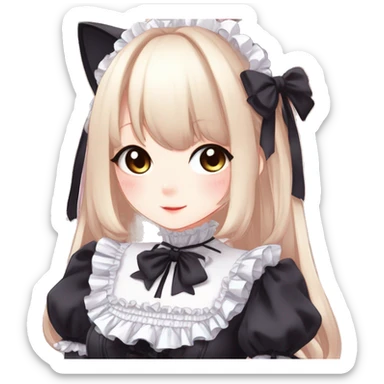 Gorgeous gothic Lolita anime style catgirl with blushing face with maid outfit laces idol model kawaiicore pearly petite simplistic aesthetic trending style sticker