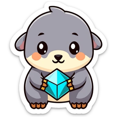 cartoonish cute mole holding a Minecraft diamond block sticker