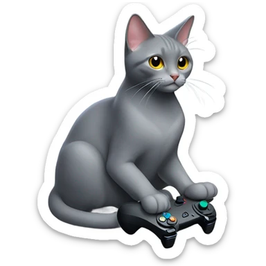 Gray cat playing ps5 joystick sticker