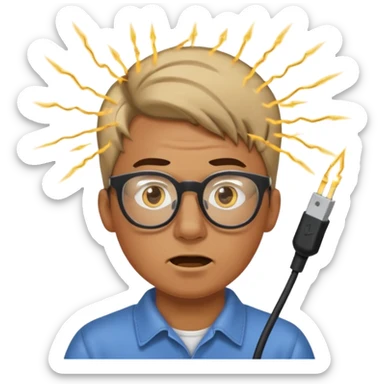 Man being zapped after plugging internet cable into his nose sticker