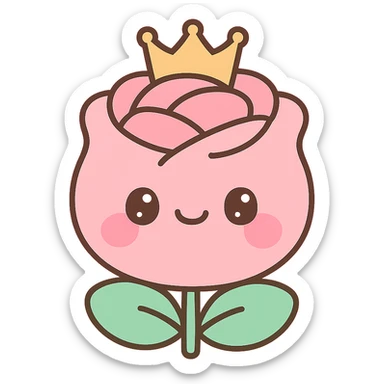 chubby rose with a crown, adorable and round, kawaii style sticker