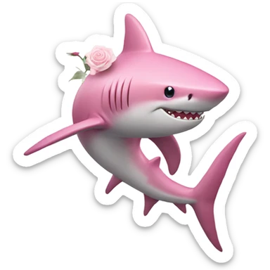 pink shark holding a rose sticker