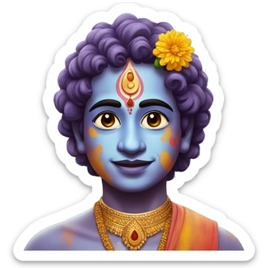 Krishna in holi with gulal on his face sticker