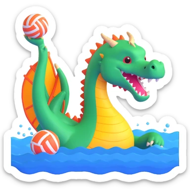 dragon playing water polo, 3D style, bright colors sticker