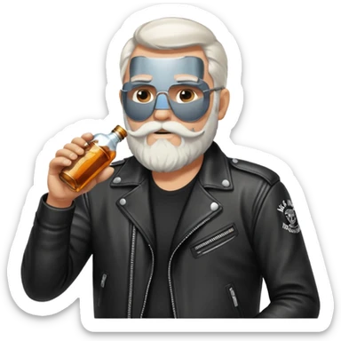 Un motero de barba blanca, chupa de cuero y bebiendo de una botella de Jack Daniel's. sticker