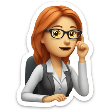 red hair woman nutritionist wearing glasses with hand on chin having an good idea monitor desk sticker