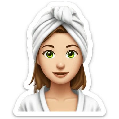 Beautiful white girl with brown hair and green eyes in white towel in sauna sticker
