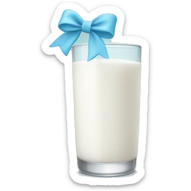 Glass of milk with a light blue bow wrapped around the glass  sticker