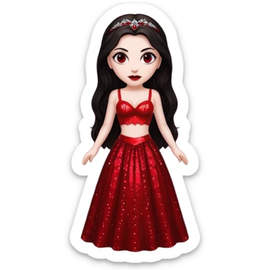 Bride of Dracula with long dark brown hair, red sequin bra, red sequin long skirt sticker