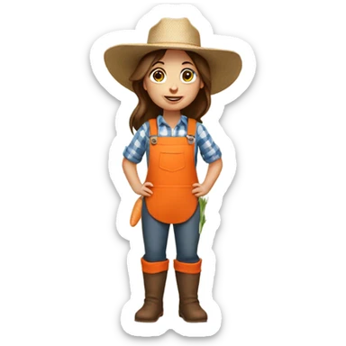 full body farmer girl holding carrots, brown hair sticker