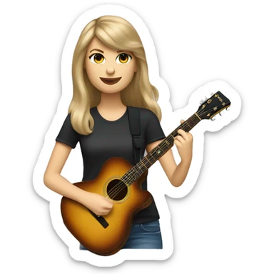 Taylor swift with long straight hair playing guitar  sticker
