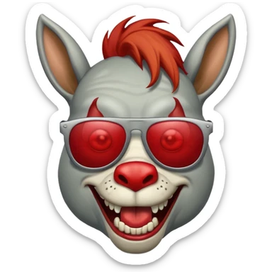 Zombie donkey with sun glasses and red hair and joker nose hungry  sticker