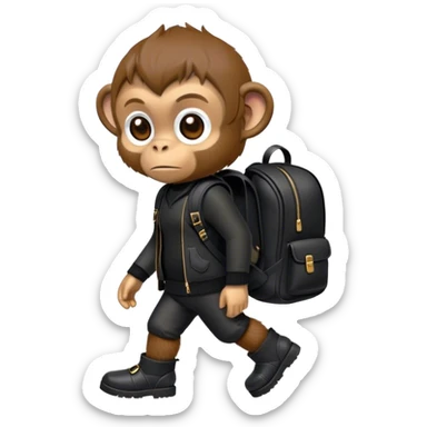 Monkey wearing black clothes black ugg boots and a black backpack sticker