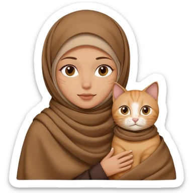 Kediyle hijab bayan yanyana kahve battaniye sticker