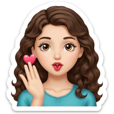 A brunette girl with wavy and lashes blowing a kiss sticker