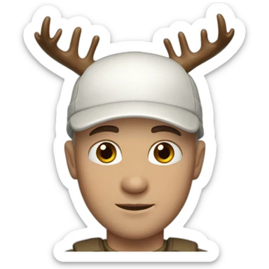 White bald man wearing cap with brown eyes with moose antlers  sticker