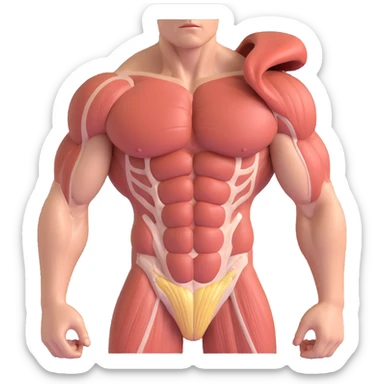 muscles with very low oxidative capacity, anatomical details, poorly vascularized muscle fibers, fat molecules around struggling to enter the muscle, clinical atmosphere, natural tones, white background sticker