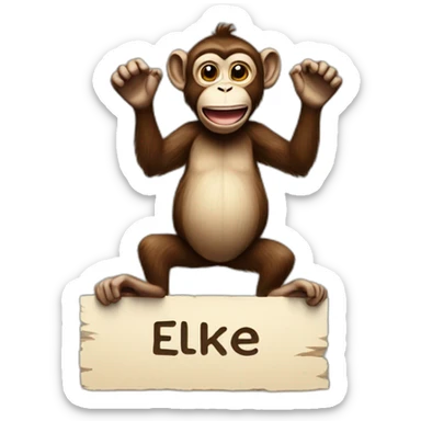 monkey lifts sign with inscription Elke sticker