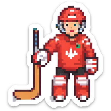 A hockey goalkeeper in red uniform sticker
