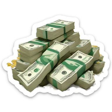 pile of cash with a graph going downwards before it sticker