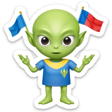 Green alien in Shirt 👚 with 🇷🇺 and 🇺🇦 flags sticker