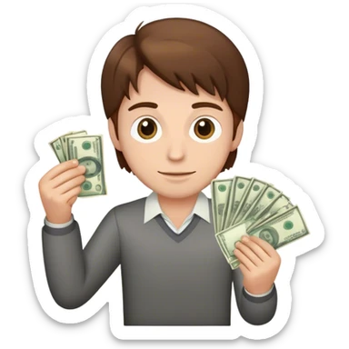man with brown hair with money sticker