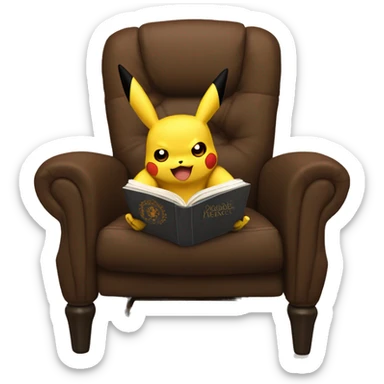 pikachu in a brown recliner reading game of thrones sticker