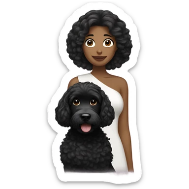 Woman with black hair and a black cockapoo sticker
