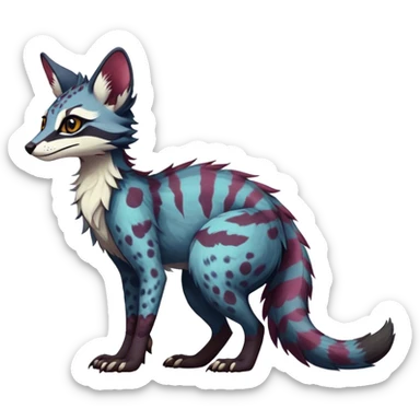 Feral Rare Fantasy dark colorful Vernid-Sergal-Genet-Trico-species by LiLaiRa, random markings, tufted tail, tufted ears, full body sticker