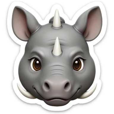 cinematic-noble-cute-rhinoceros-portrait-emoji,slate-grey-hide-poised-and-regal,-with-a-massive,-powerful-build-and-a-thick,--deep-set-soulful-piercing-eyes,-simplified-yet-sharp-and-sophisticated-features,-highly-detailed,-large-black-eyes, white horn, front facing sticker