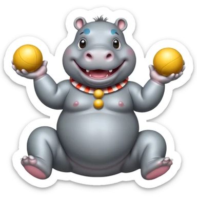 a Circus cute hippo juggling two metal ball sticker