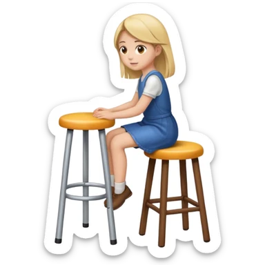a girl is sitting on a stool and she is seeing and facing toward left side sticker
