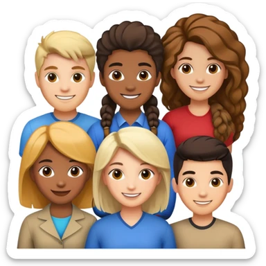 a diverse team(white, black, asian, female, male), 6 people teamwork sticker