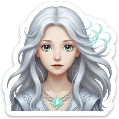 White silver Long Haired Women, Mystic seer — hair floating, glowing eyes sticker
